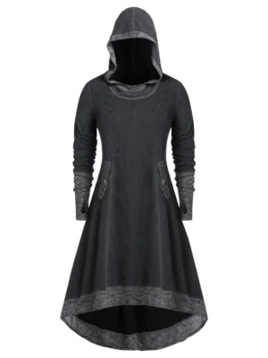 Plus Size Hooded Contrast Trim High Low Long Tunic Sweatshirt