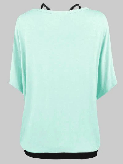 Plus Size Skew Neck Feather Print T-shirt and Cami Top Twinset