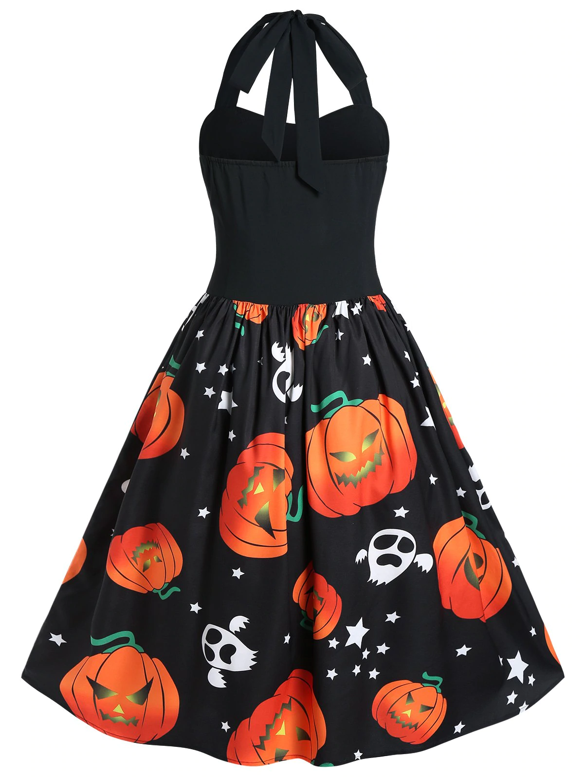 Plus Size Halloween Pumpkin Print Vintage Dress