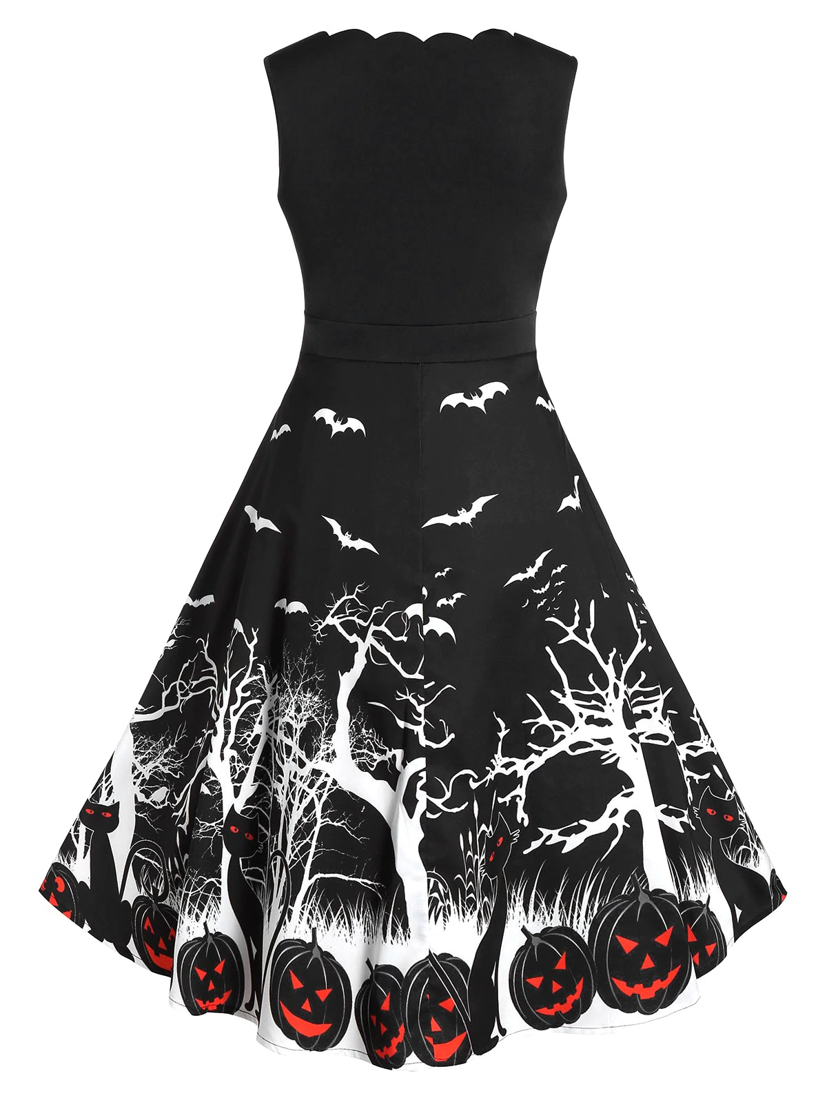 Plus Size Bat Pumpkin Print Halloween Vintage Dress