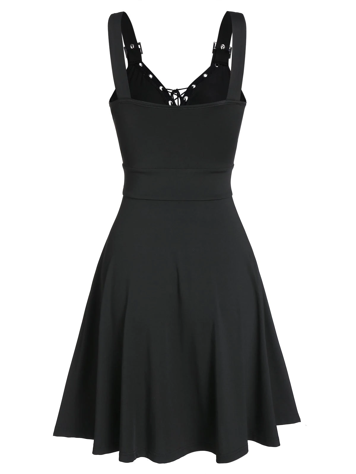 Lace Up Solid Fit And Flare Gothic Dress