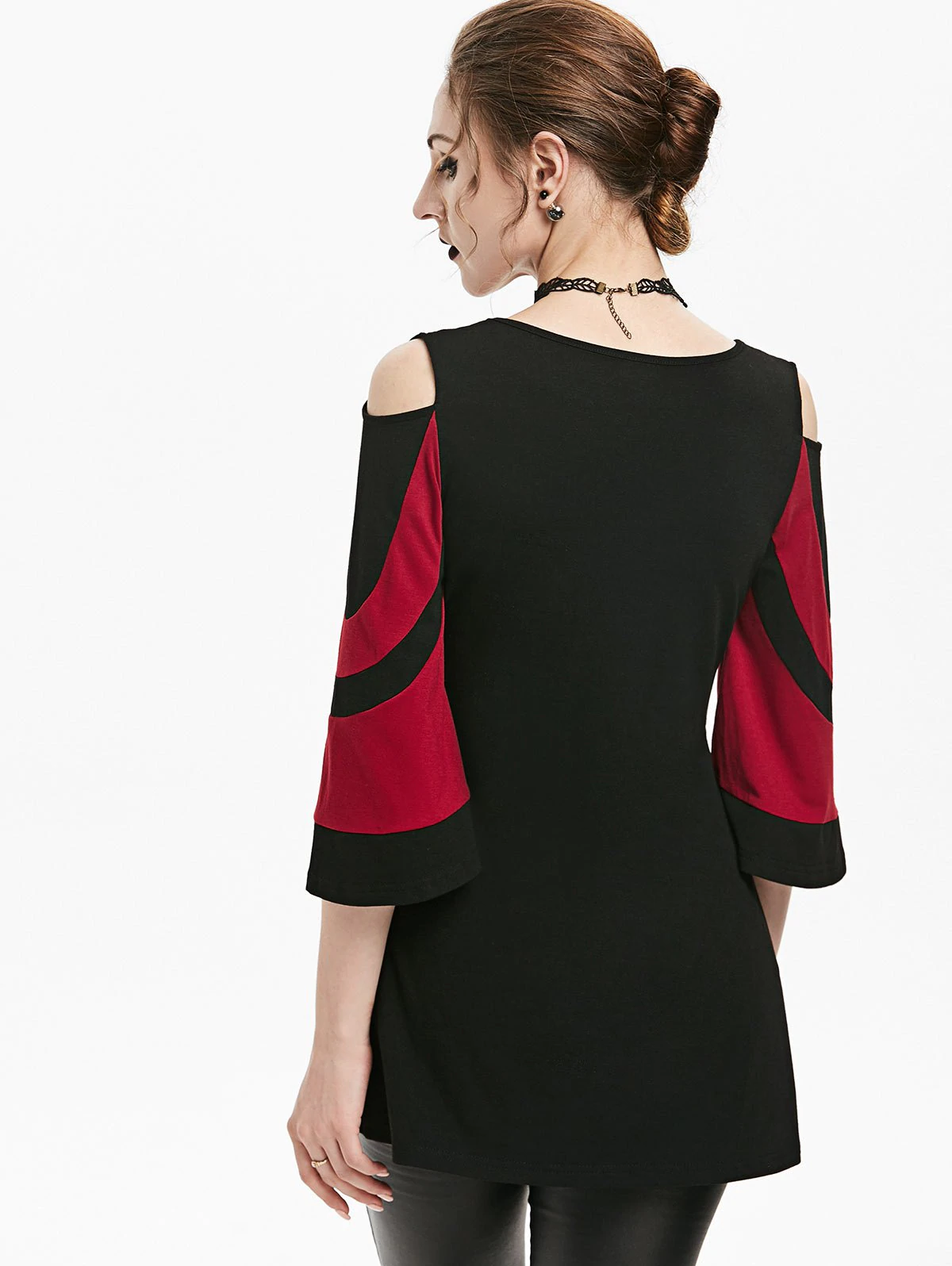 Color Block Cold Shoulder Criss Cross T-shirt