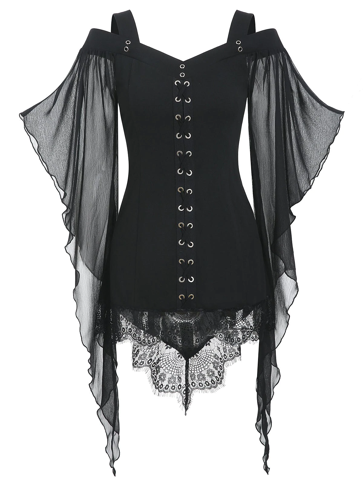 Skull Sun and Moon Lace Up Halloween Hooded Dress