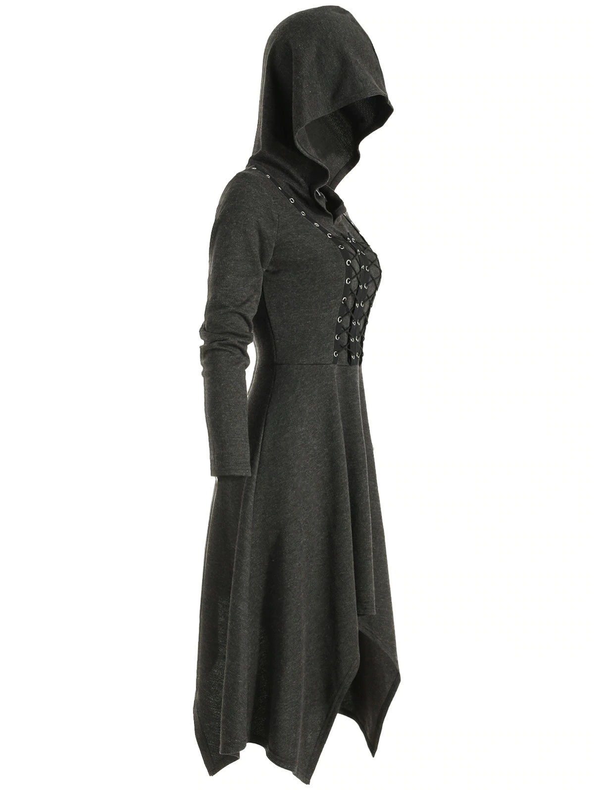 Gothic Hooded Lace Up Handkerchief Dress