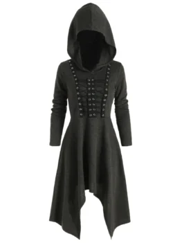 Gothic Hooded Lace Up Handkerchief Dress
