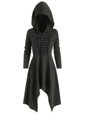Gothic Hooded Lace Up Handkerchief Dress