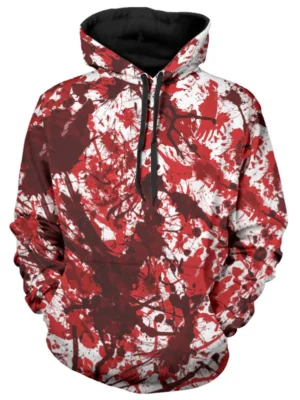 Allover Blood Print Drawstring Halloween Hoodie