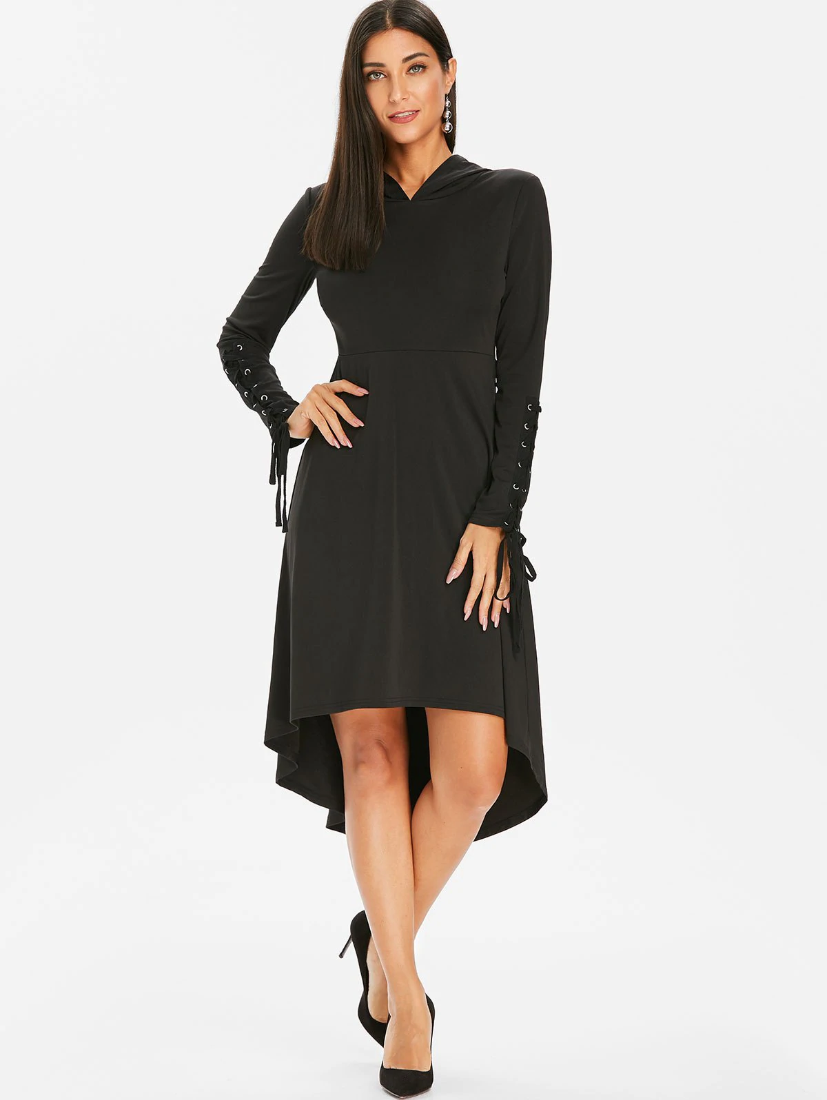 Halloween Hooded Lace Up Gothic Dress