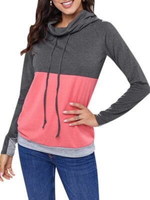 Color Block Drawstring Cowl Neck Sweatshirt