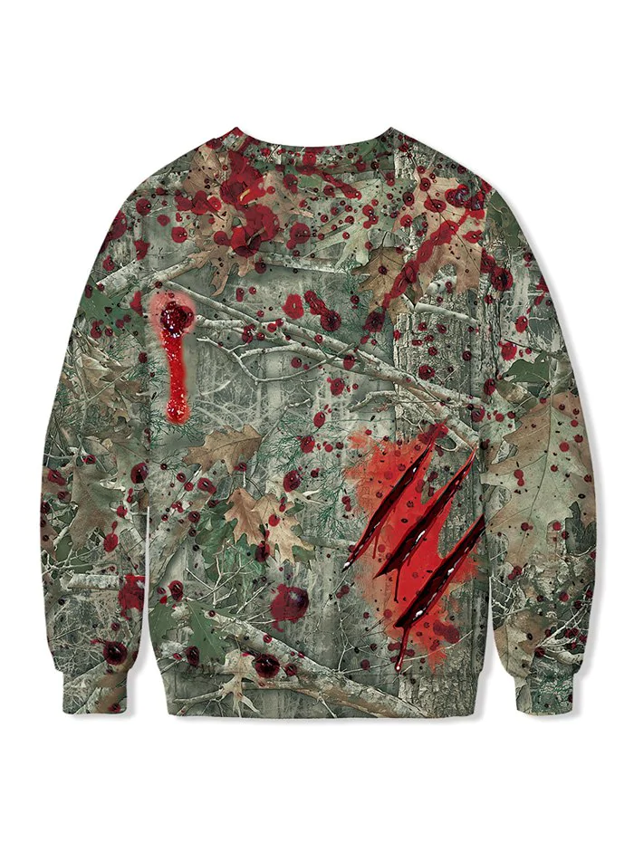 Vintage Bloodstain Leaf Print Halloween Sweatshirt