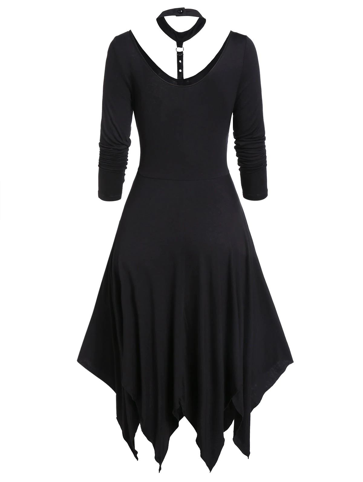 Asymmetrical Choker Chains Handkerchief Long Sleeve Dress