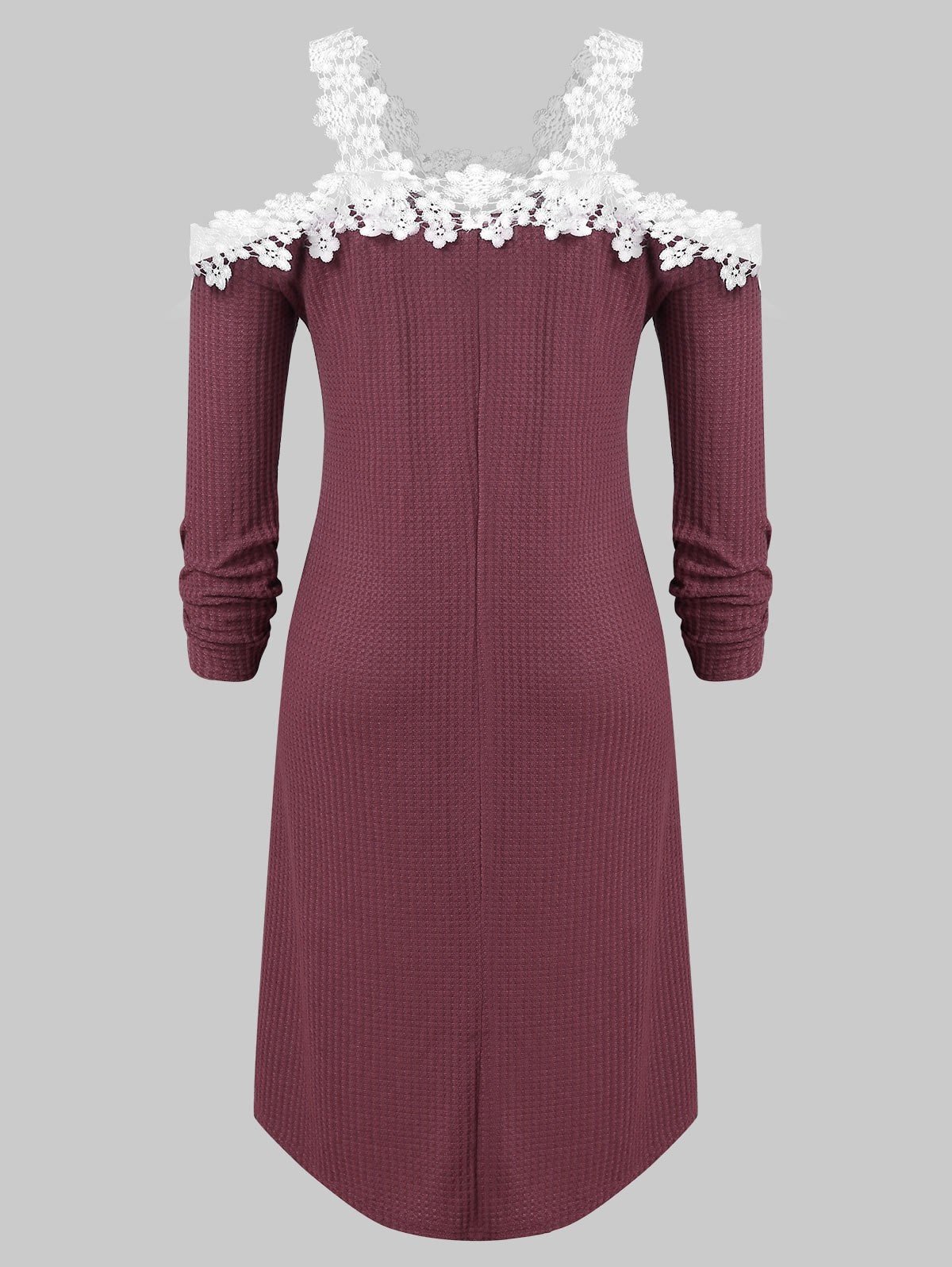 Plus Size Lace Applique Cold Shoulder High Low Knitwear