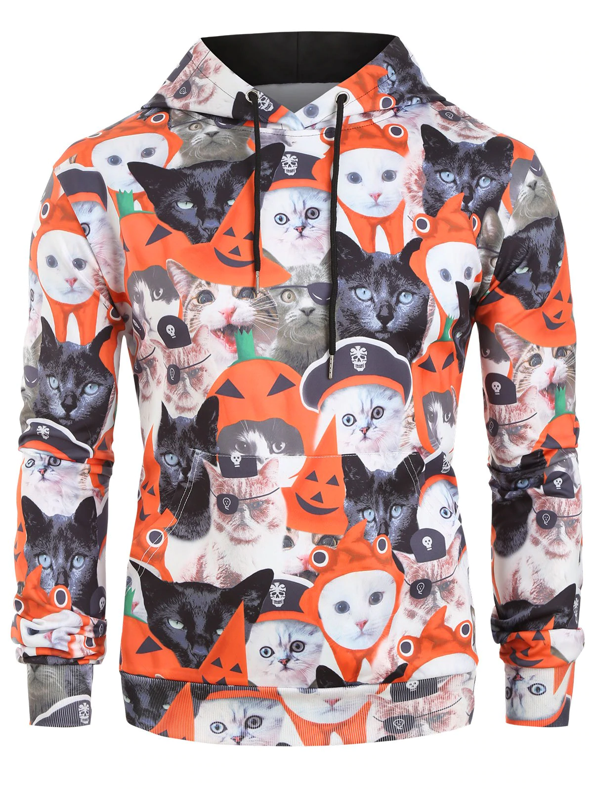 Skull Cat Pattern Casual Hoodie
