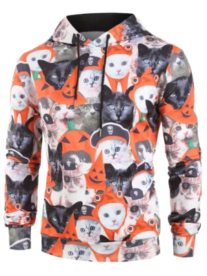 Skull Cat Pattern Casual Hoodie