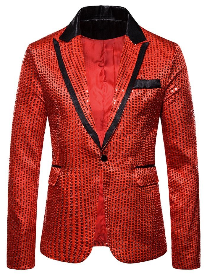 Glitter Sequined Notch Lapel One Button Blazers