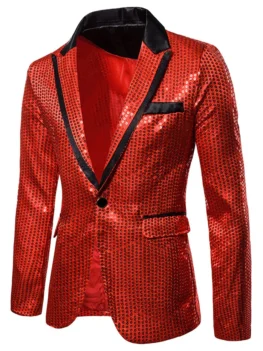Glitter Sequined Notch Lapel One Button Blazers