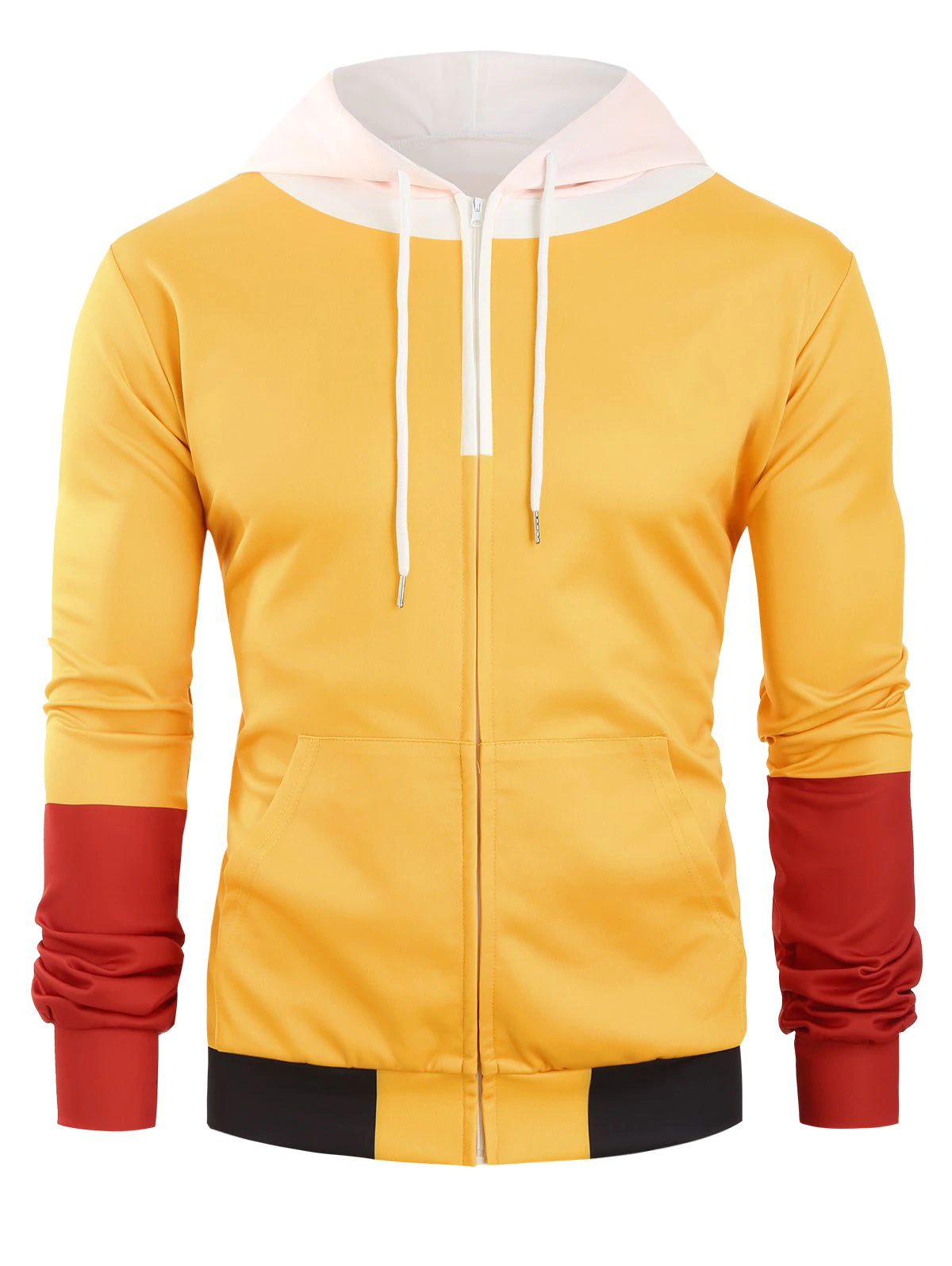 Color Block Zip Up Front Pocket Hoodie