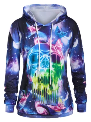 Plus Size Long Sleeve Galaxy Print Tunic Hoodie
