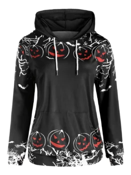 Plus Size Tunic Pocket Printed Hoodie