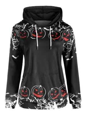 Plus Size Tunic Pocket Printed Hoodie