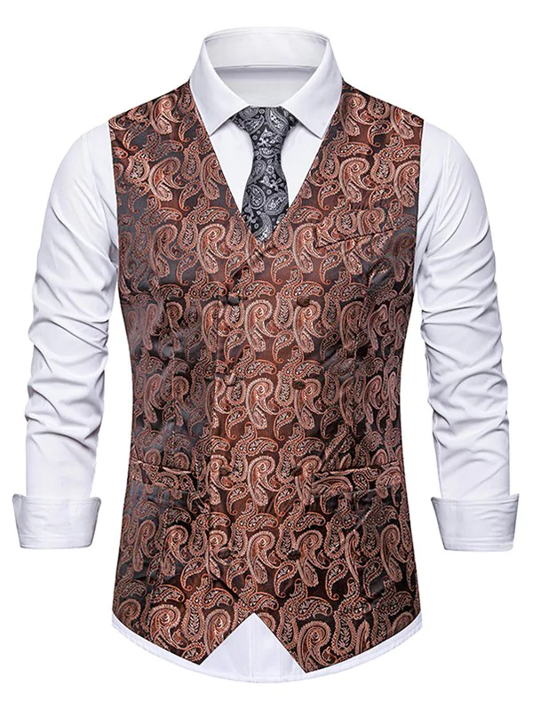 Paisley Jacquard Double Breasted Business Vest