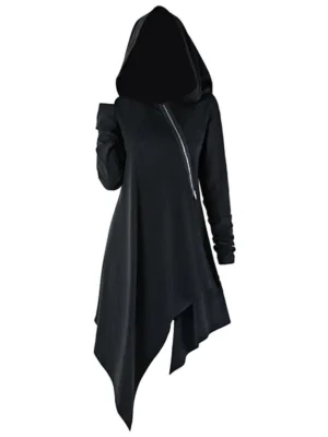 Inclined Zipper Asymmetrical Longline Hoodie