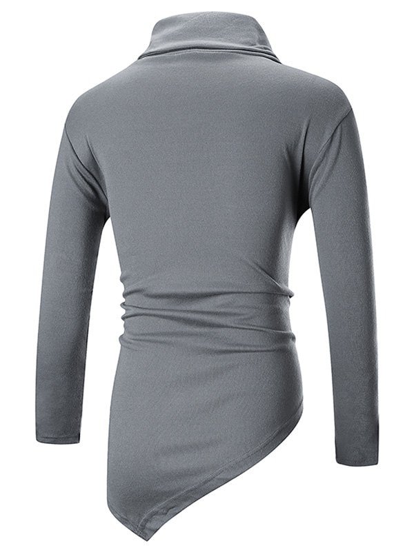 Asymmetric Hem Solid Color Pocket Long T-shirt