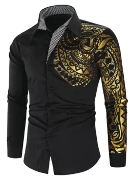 Glitter Totem Pattern Plaid Print Long Sleeve Shirt