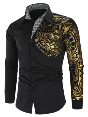 Glitter Totem Pattern Plaid Print Long Sleeve Shirt