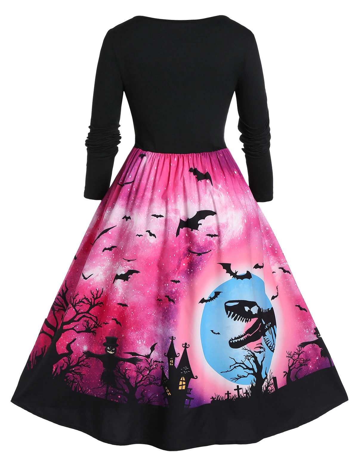 Plus Size Halloween Bat Priny Fit And Flare Vintage Dress