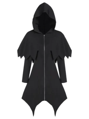 Hooded Zipper Asymmetric Gothic Capelet Handkerchief Coat