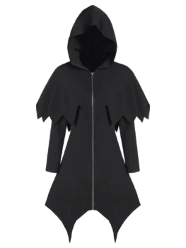 Hooded Zipper Asymmetric Gothic Capelet Handkerchief Coat