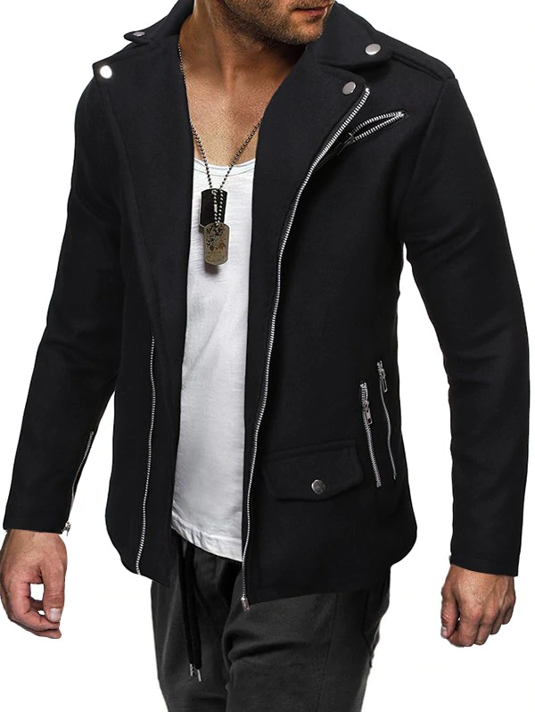Oblique Zipper Design Solid Color Wool Jacket