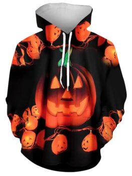 Halloween Angry Pumpkin Print Kangaroo Pocket Hoodie