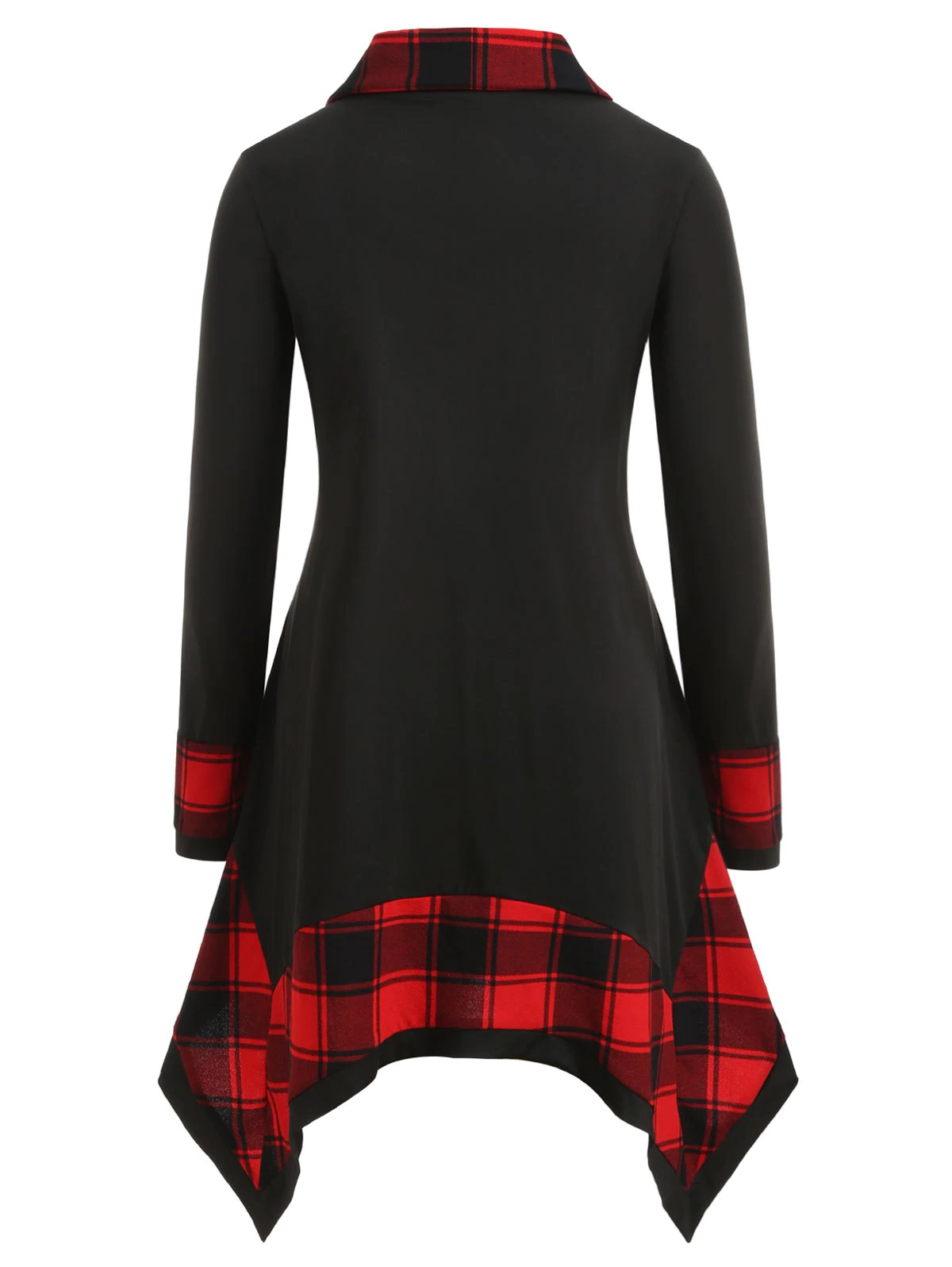 Plus Size Plaid Panel Asymmetrical Long Sleeve T Shirt