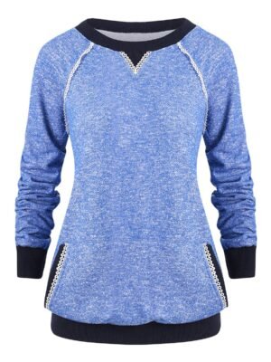 Kangaroo Pocket Picot Trim Heathered Sweatshirt