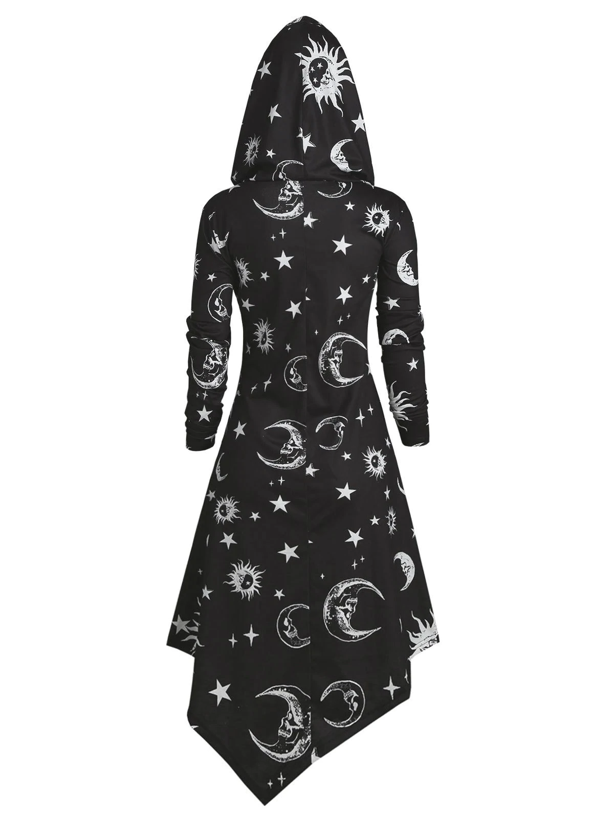 Skull Sun and Moon Lace Up Halloween Hooded Dress