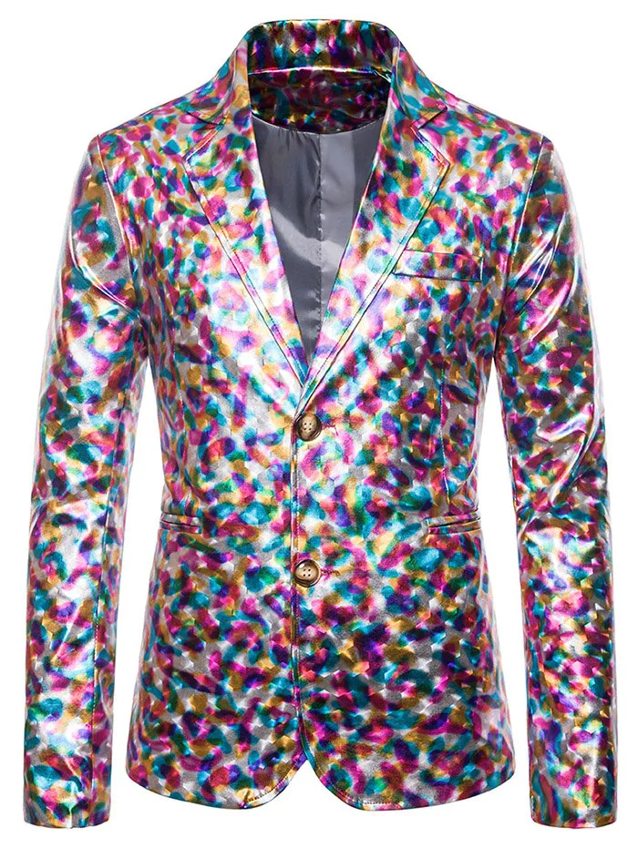 Metallic Geometric Single Breasted Party Blazer