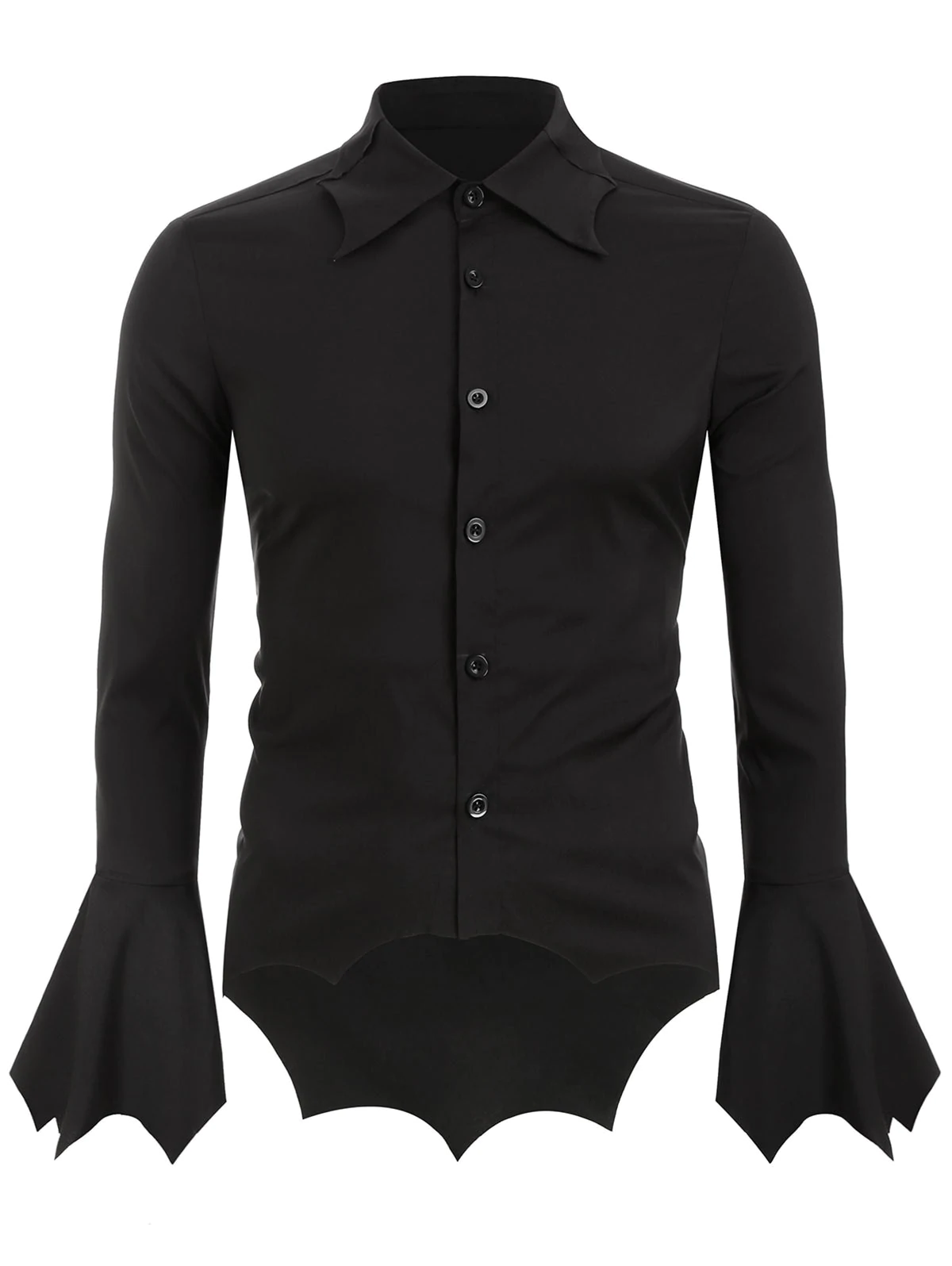 Halloween Poet Sleeve Bat Hem High Low Button Up Shirt