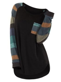 Plus Size Striped Color Blocking Pocket Top