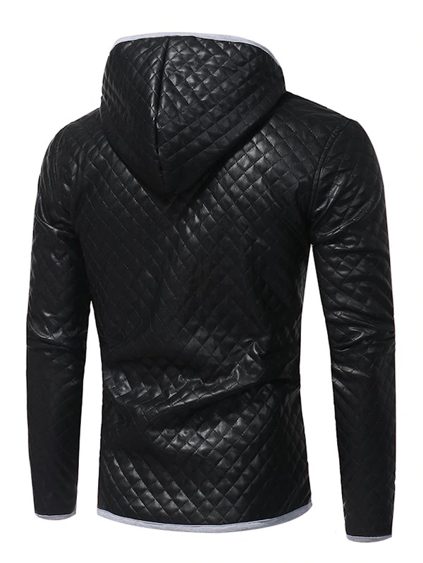 Contrast Trim Zipper Hooded Quilted Jacke