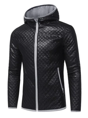 Contrast Trim Zipper Hooded Quilted Jacke