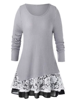 Plus Size Layered Flounce Long Tunic Knitwear