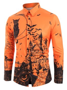 Cat Pumpkin Print Long Sleeves Shirt