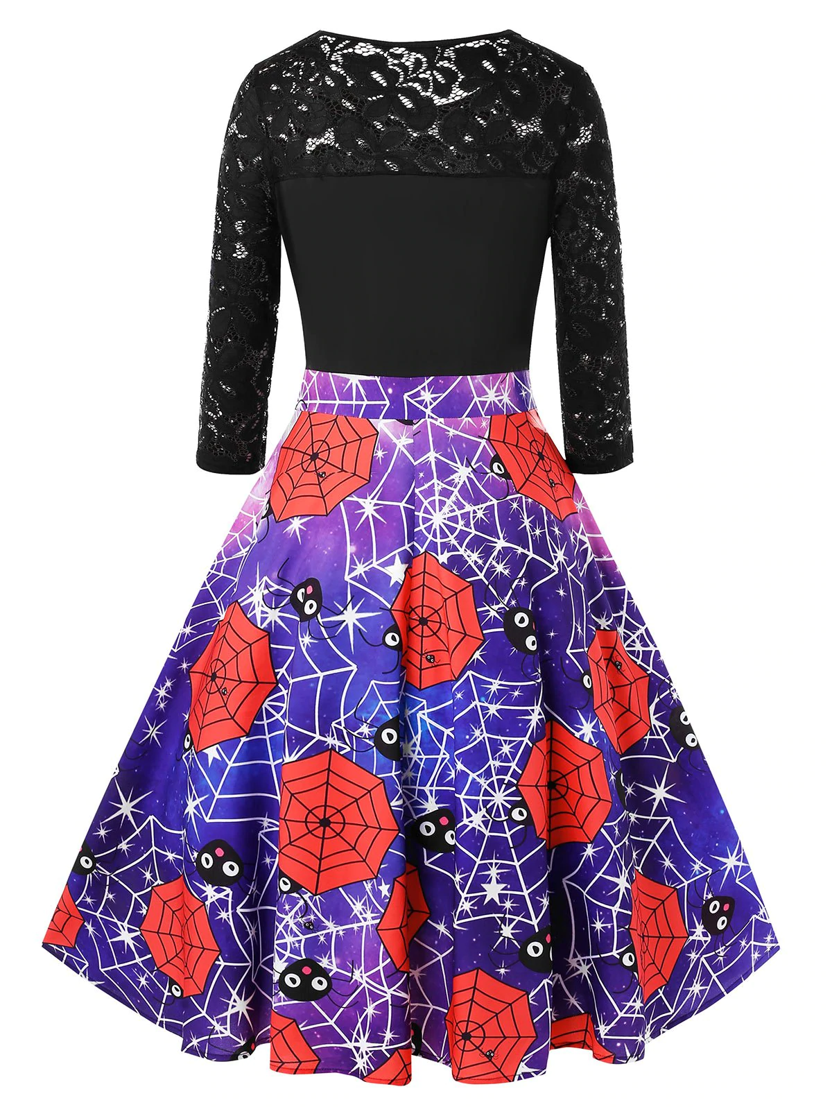 Plus Size Vintage Galaxy Spider Web Print Halloween Party Dress