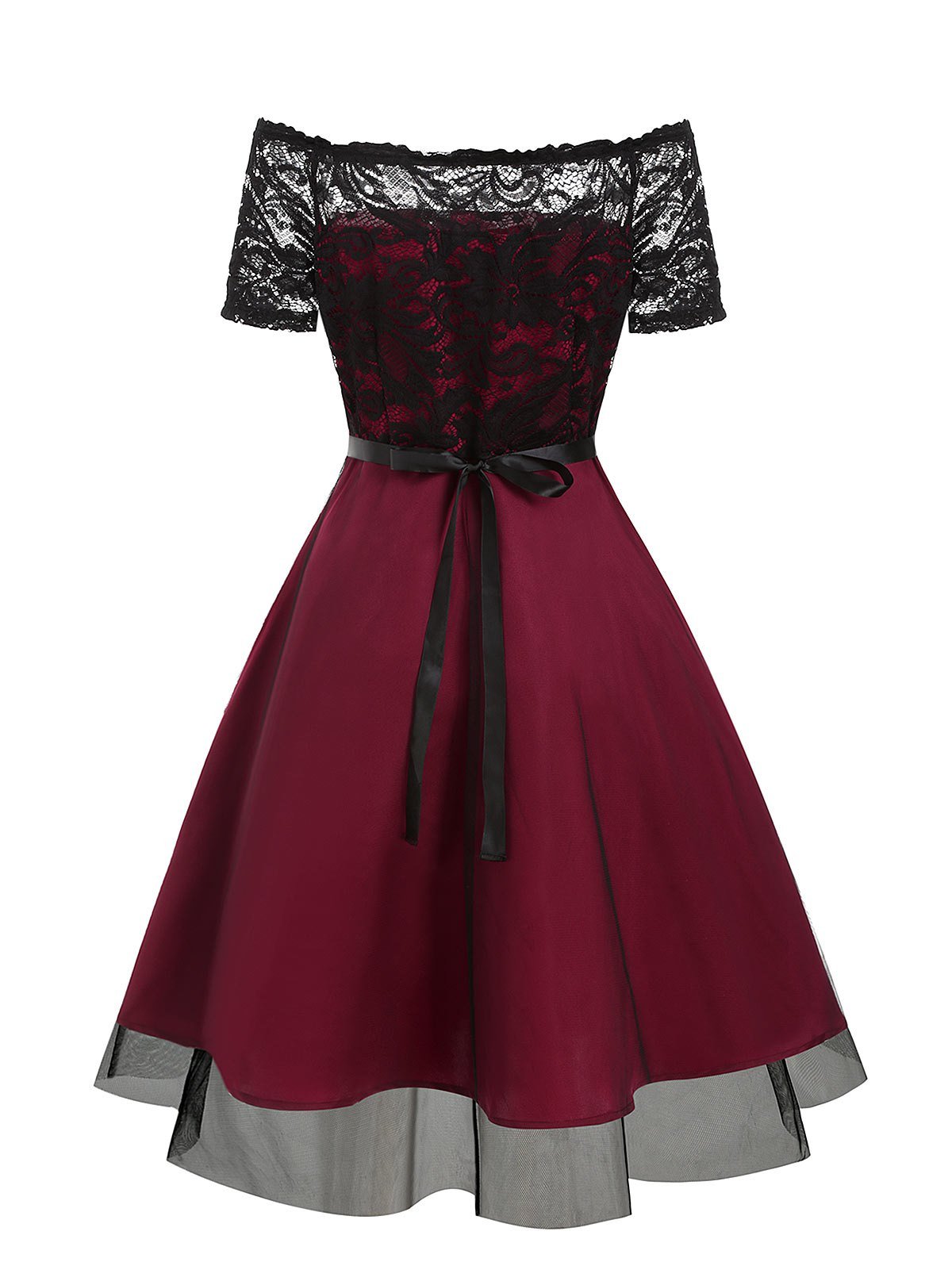 Lace Bodice Off The Shoulder Semi Formal Dress