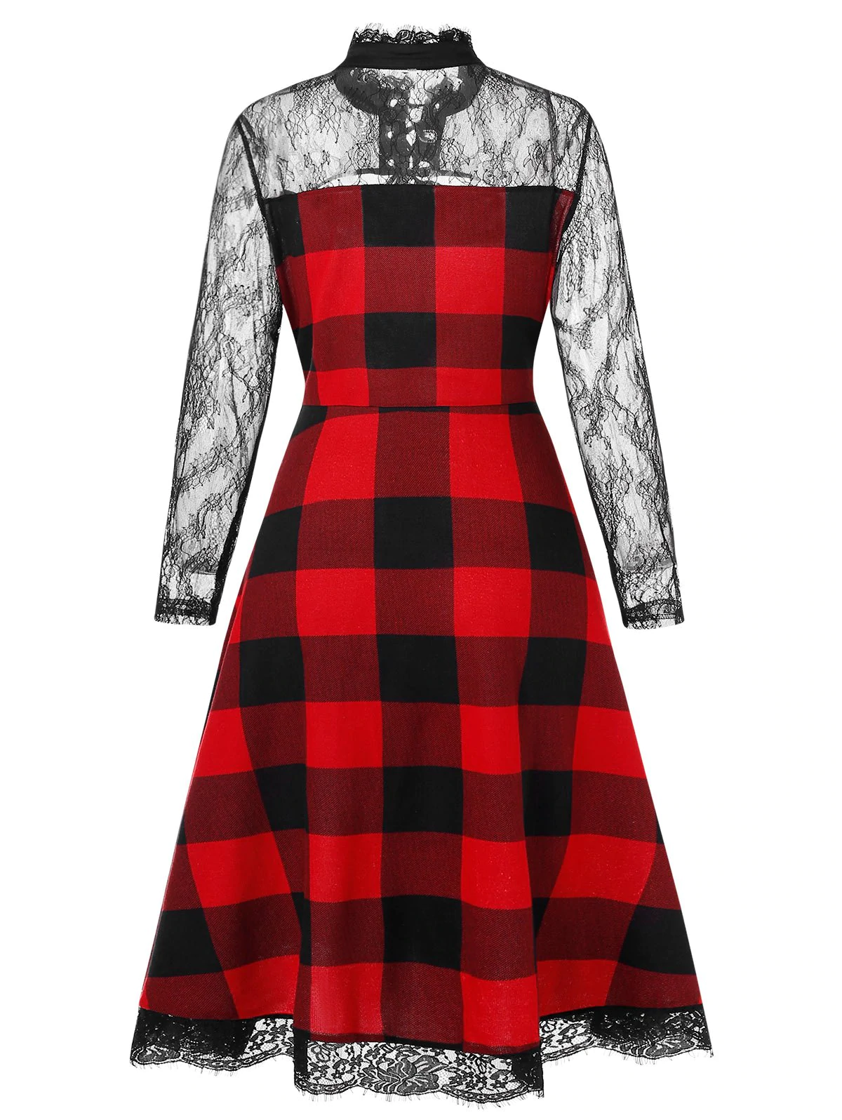 Plus Size Cut Out Lace Insert Plaid Halloween Dress