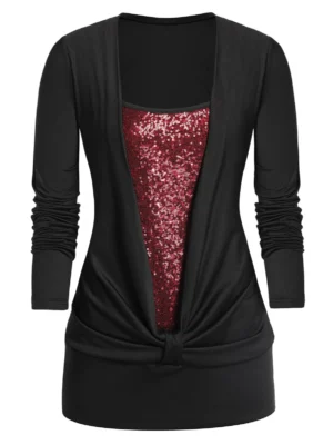 Plus Size Glitter Square Collar Tunic Top