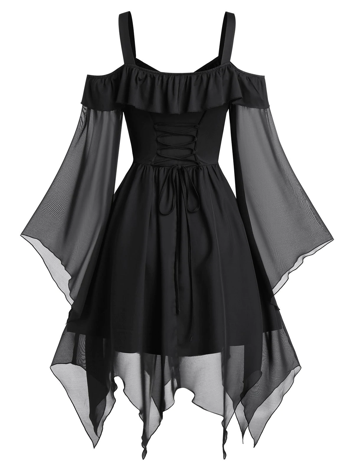 Butterfly Sleeve Cold Shoulder Lace-up Handkerchief Gothic Chiff