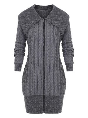 Plus Size Zip Fly Cable Knit Cardigan
